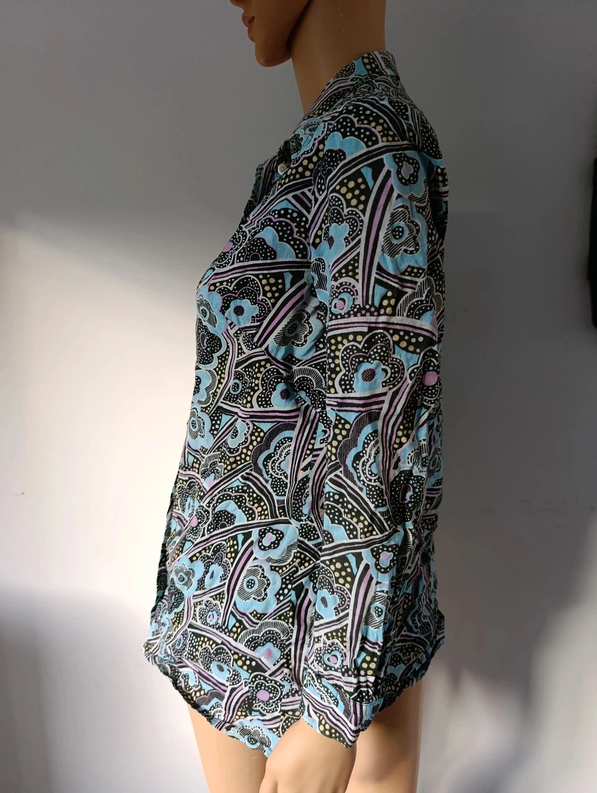 Retro bedrukte vloeiende blouse blauw/paars – T40 – Zeer goede staat – photo 8